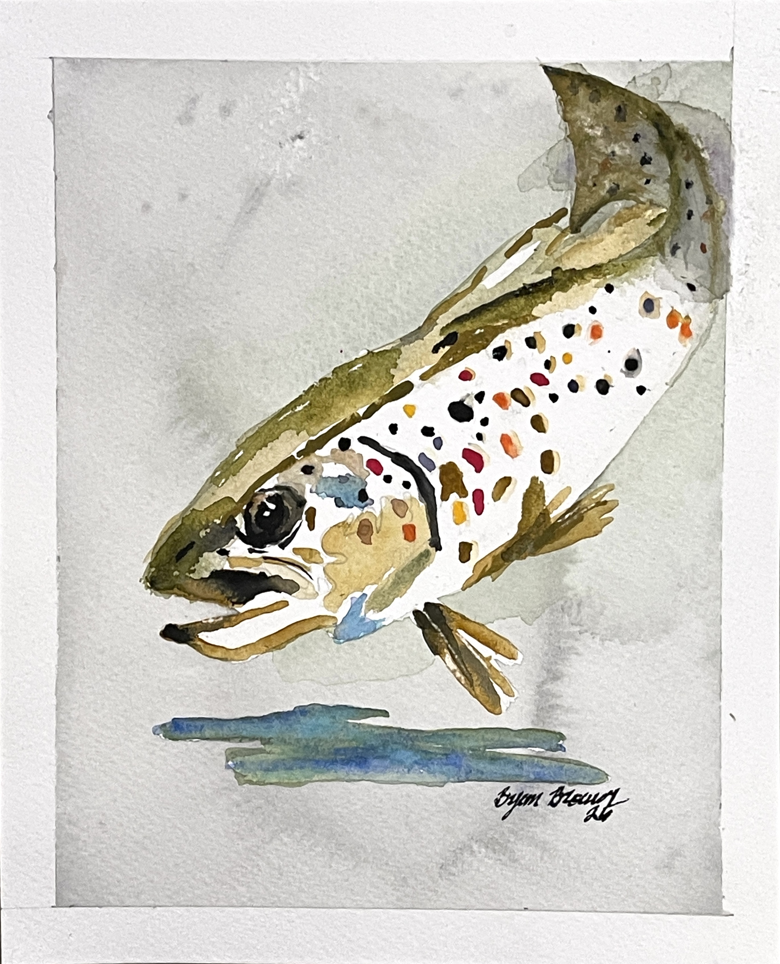 Minimal Trout, a watercolor of a brown trout by Bryan Brouwer
